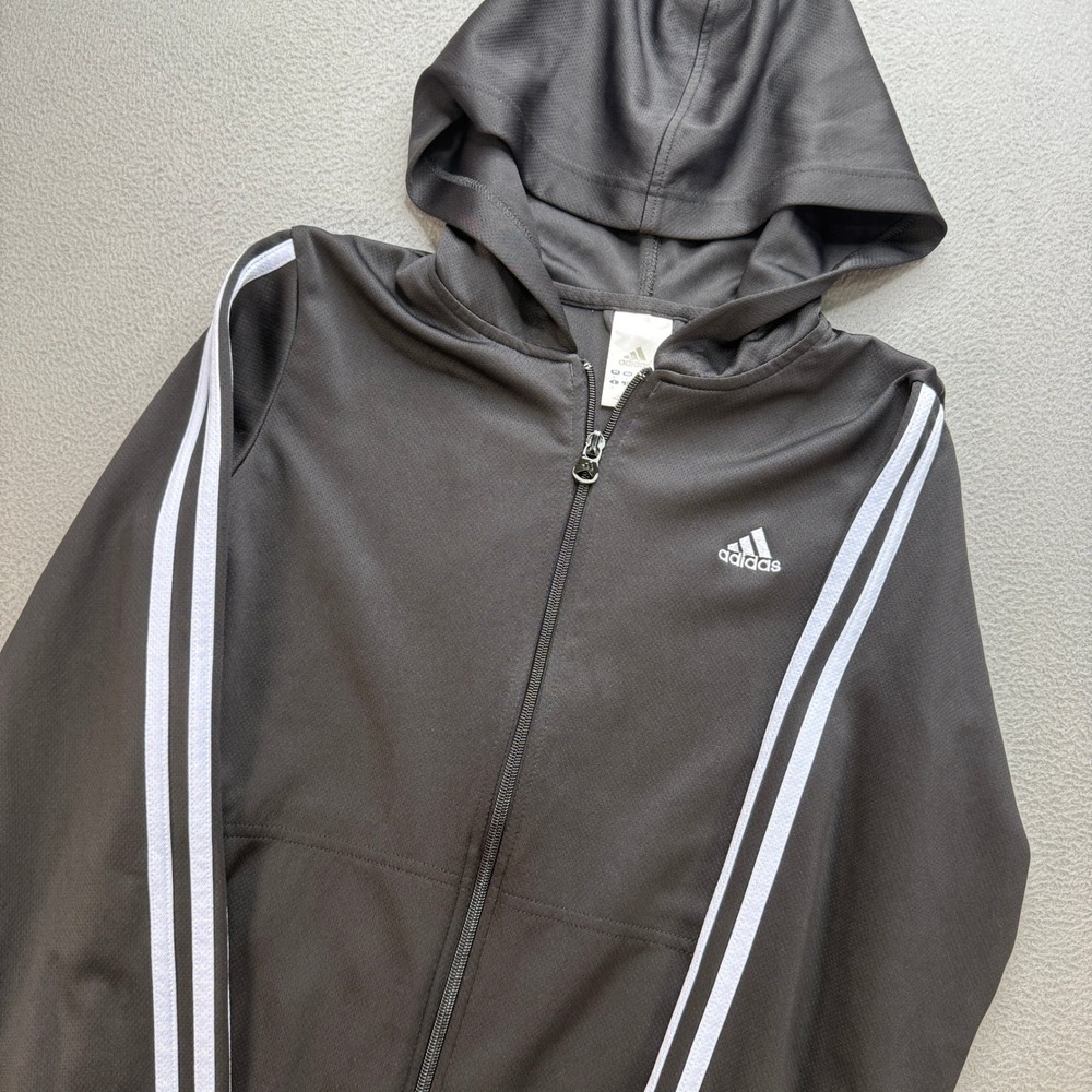 Adidas Full Zip Hoodie Womens L Black/White Polyester Athletic Track Jacket Gym
